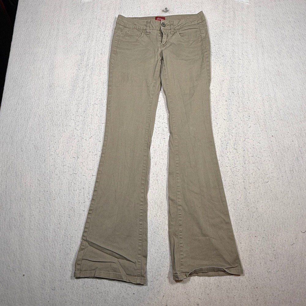 Genuine Dickies Womens Khaki Tan Flare Leg Low Rise Stretch Twill Pants Size 0